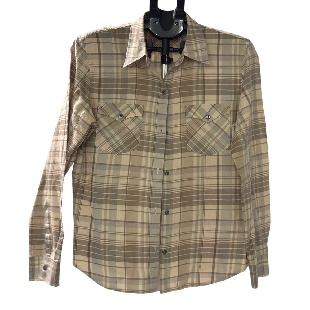Chaps Denim Mens Tan Brown Plaid Long Sleeve Western Button Down Shirt L